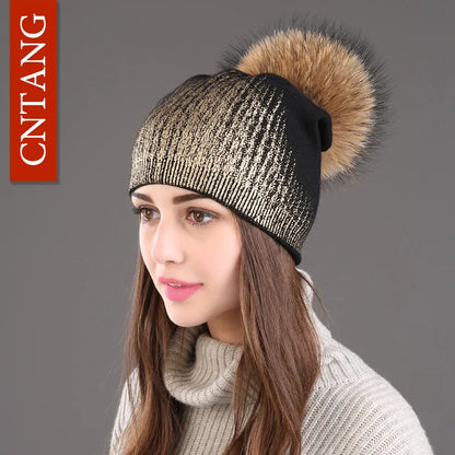 The Whistler | Real Raccoon Fur Pom Pom Wool Beanie | Urban Caps NZ