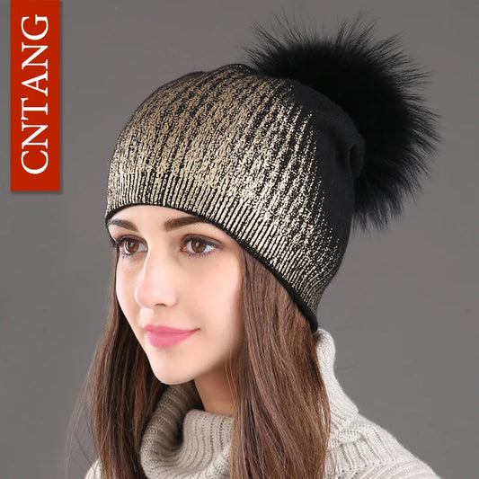 The Whistler | Real Raccoon Fur Pom Pom Wool Beanie | Urban Caps NZ