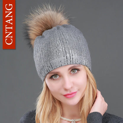 The Whistler | Real Raccoon Fur Pom Pom Wool Beanie | Urban Caps NZ