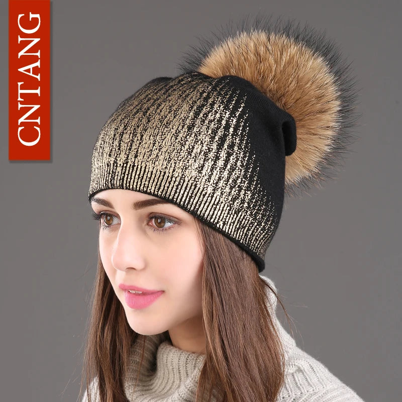 The Whistler | Real Raccoon Fur Pom Pom Wool Beanie | Urban Caps NZ