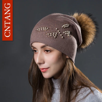 The Fiorenza | Pearl Butterfly Knitted Wool Beanie | Urban Caps NZ