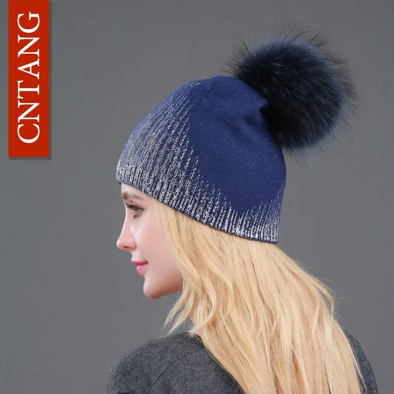 The Whistler | Real Raccoon Fur Pom Pom Wool Beanie | Urban Caps NZ