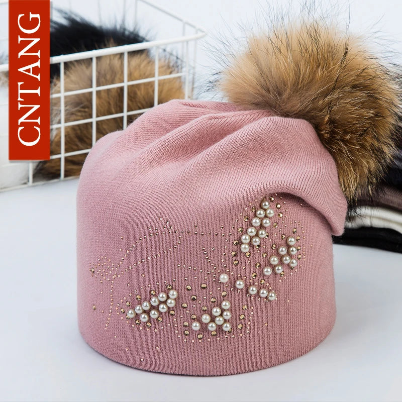 The Fiorenza | Pearl Butterfly Knitted Wool Beanie | Urban Caps NZ