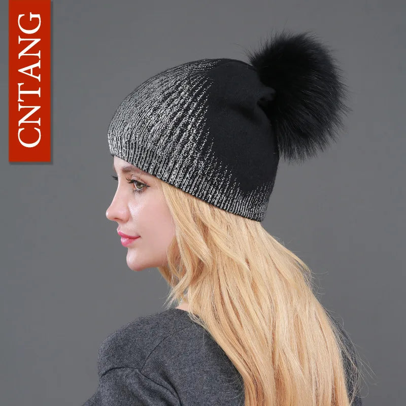 The Whistler | Real Raccoon Fur Pom Pom Wool Beanie | Urban Caps NZ