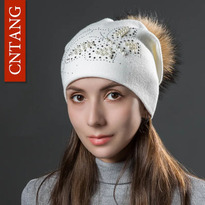 The Fiorenza | Pearl Butterfly Knitted Wool Beanie | Urban Caps NZ