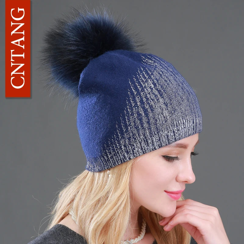 The Whistler | Real Raccoon Fur Pom Pom Wool Beanie | Urban Caps NZ