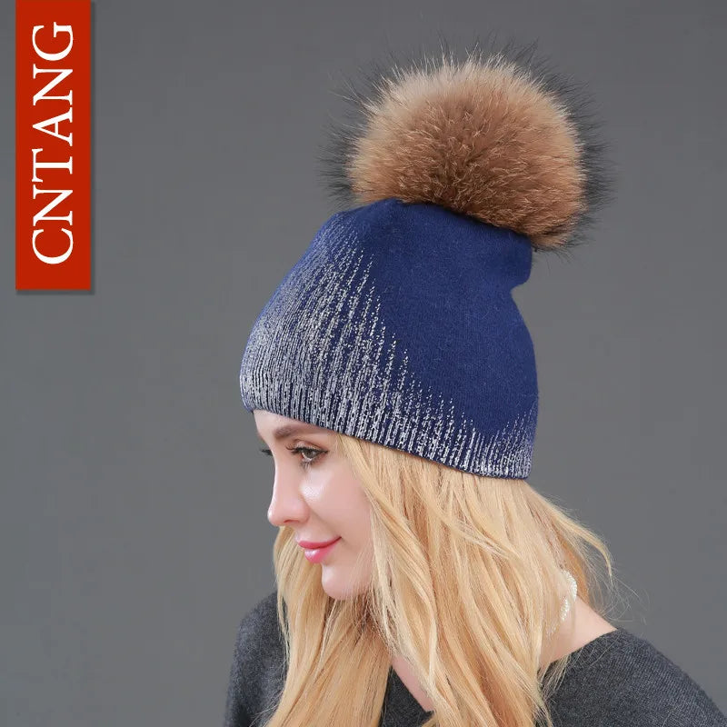 The Whistler | Real Raccoon Fur Pom Pom Wool Beanie | Urban Caps NZ