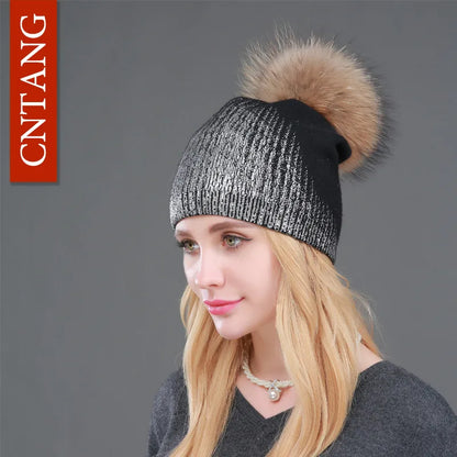 The Whistler | Real Raccoon Fur Pom Pom Wool Beanie | Urban Caps NZ