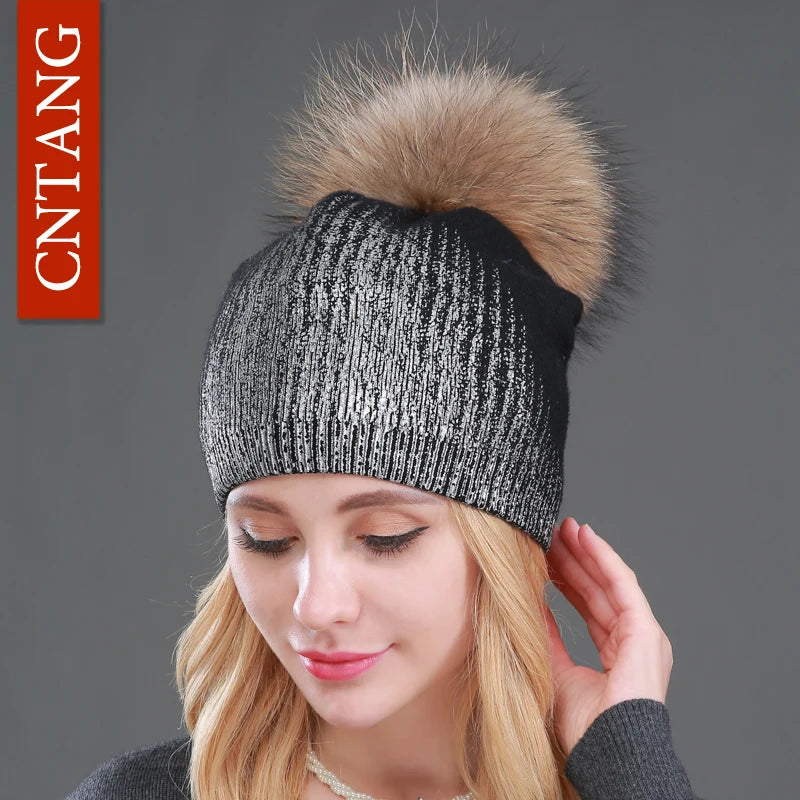 The Whistler | Real Raccoon Fur Pom Pom Wool Beanie | Urban Caps NZ