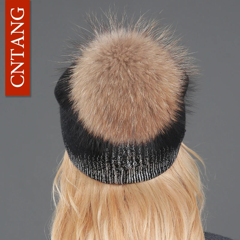 The Whistler | Real Raccoon Fur Pom Pom Wool Beanie | Urban Caps NZ