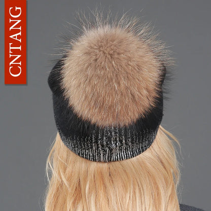 The Whistler | Real Raccoon Fur Pom Pom Wool Beanie | Urban Caps NZ