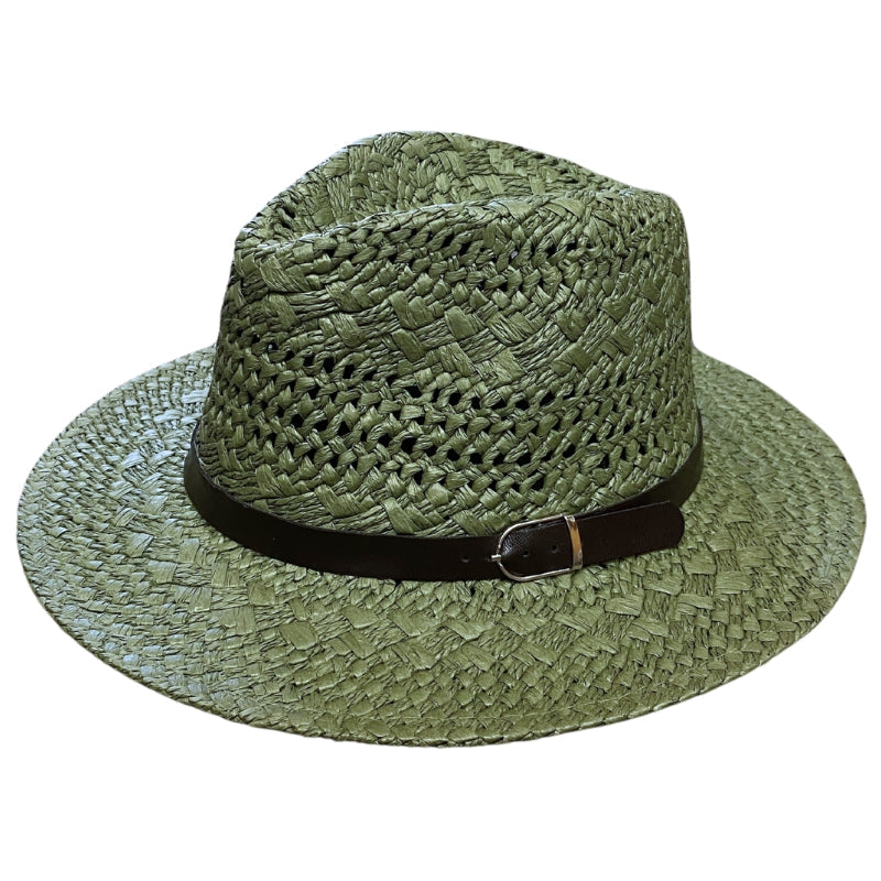 Women’s Fedora Style Straw Hat with Adjustable Fit & Leather Band