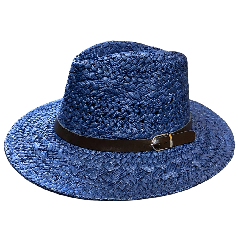 Women’s Fedora Style Straw Hat with Adjustable Fit & Leather Band