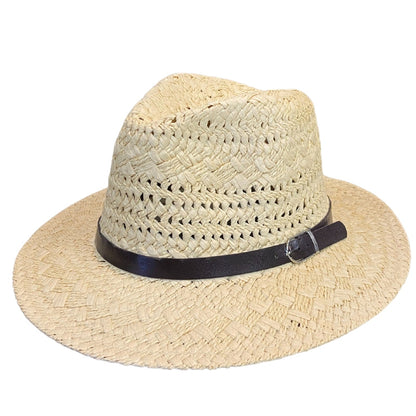 Women’s Fedora Style Straw Hat with Adjustable Fit & Leather Band