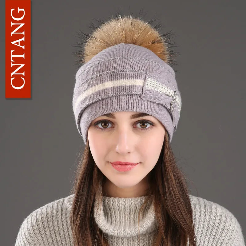 The Megeve | Classic Raccoon Fur Pompom Knitted Beanie | Urban Caps NZ