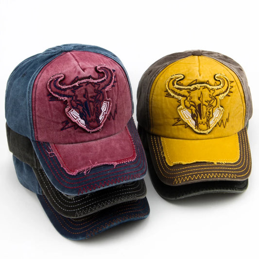Bull Head Embroidered Cotton Baseball Cap | Vintage Sports Cap | Urban Caps NZ
