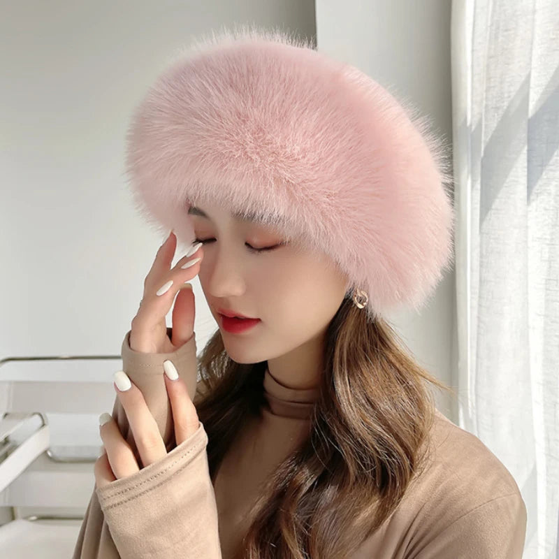 Magadan Faux Fox Fur Trapper Hat in Pink