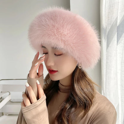 Magadan Faux Fox Fur Trapper Hat in Pink