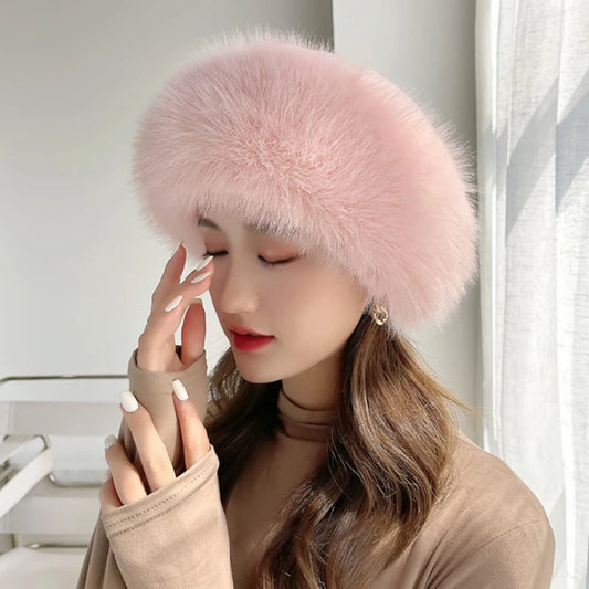 Magadan Faux Fox Fur Trapper Hat in Pink