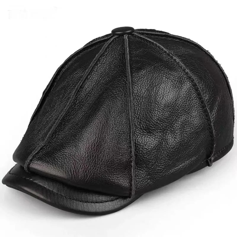Hampton Genuine Leather Newsboy Cap - Timeless Leather Cap With Classic Newsboy Silhouette