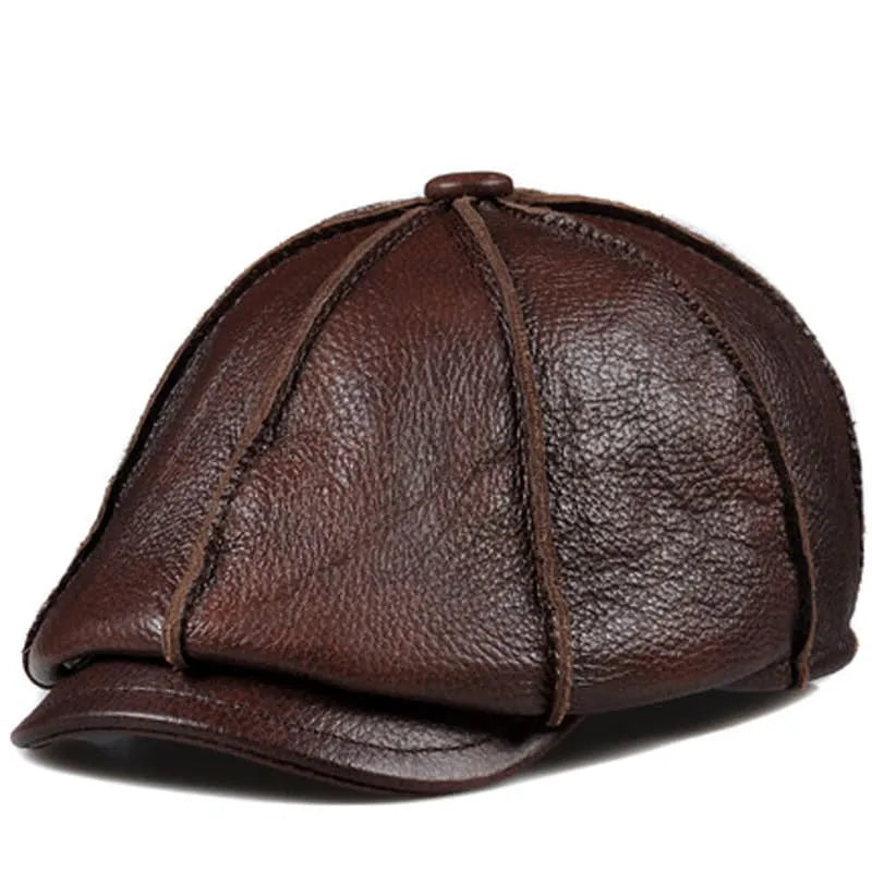 Hampton Genuine Leather Newsboy Cap - Timeless Leather Cap With Classic Newsboy Silhouette