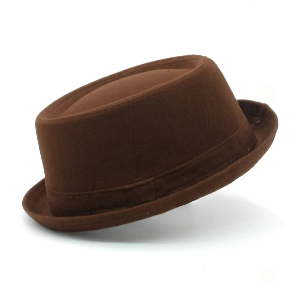 Harris Plain Wool Pork Pie Hat – Classic Short Brim Flat Crown Hat