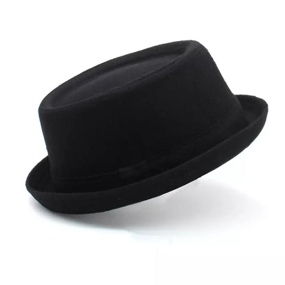 Harris Plain Wool Pork Pie Hat – Classic Short Brim Flat Crown Hat