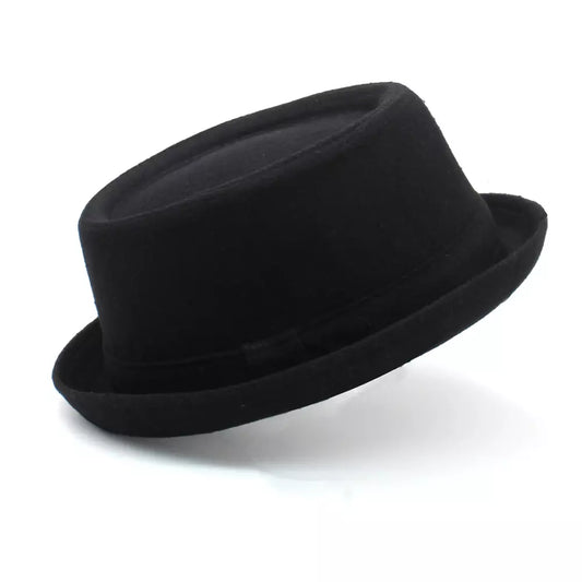 Harris Plain Wool Pork Pie Hat – Classic Short Brim Flat Crown Hat
