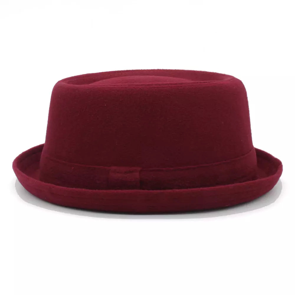 Harris Plain Wool Pork Pie Hat – Classic Short Brim Flat Crown Hat