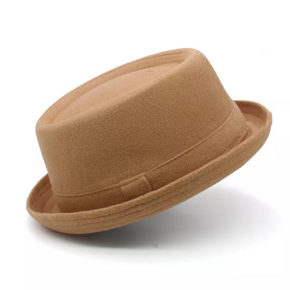 Harris Plain Wool Pork Pie Hat – Classic Short Brim Flat Crown Hat