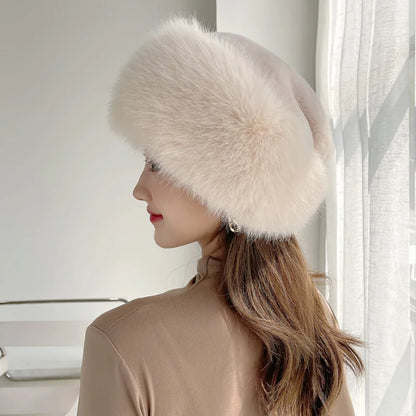 Magadan Faux Fox Fur Trapper Hat in Beige