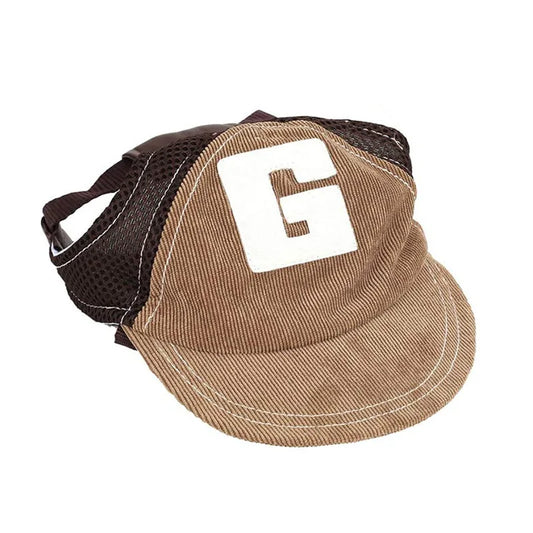 Coffee denim dog cap with lettering design