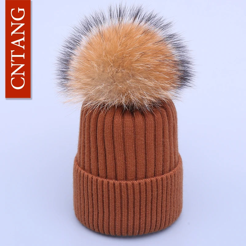 The Megeve | Classic Raccoon Fur Pompom Knitted Beanie | Urban Caps NZ