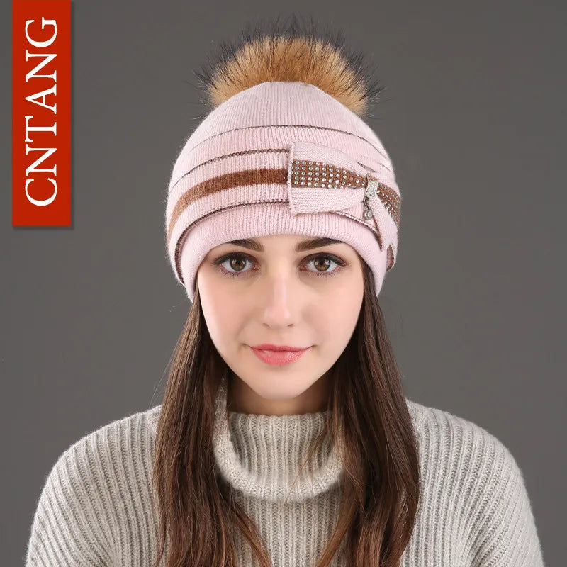 The Megeve | Classic Raccoon Fur Pompom Knitted Beanie | Urban Caps NZ
