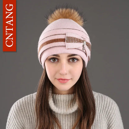 The Megeve | Classic Raccoon Fur Pompom Knitted Beanie | Urban Caps NZ