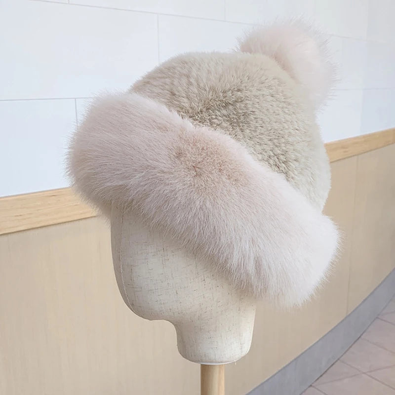 Yellowknife Faux Fox Fur Trapper Hat in Beige