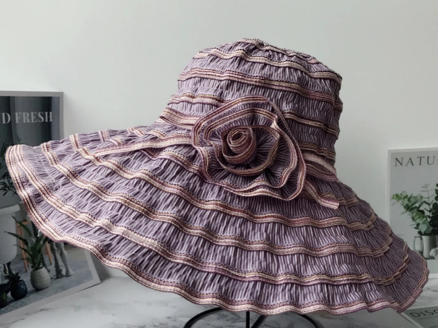 Busan Floral Packable Sun Hat in Dark Purple