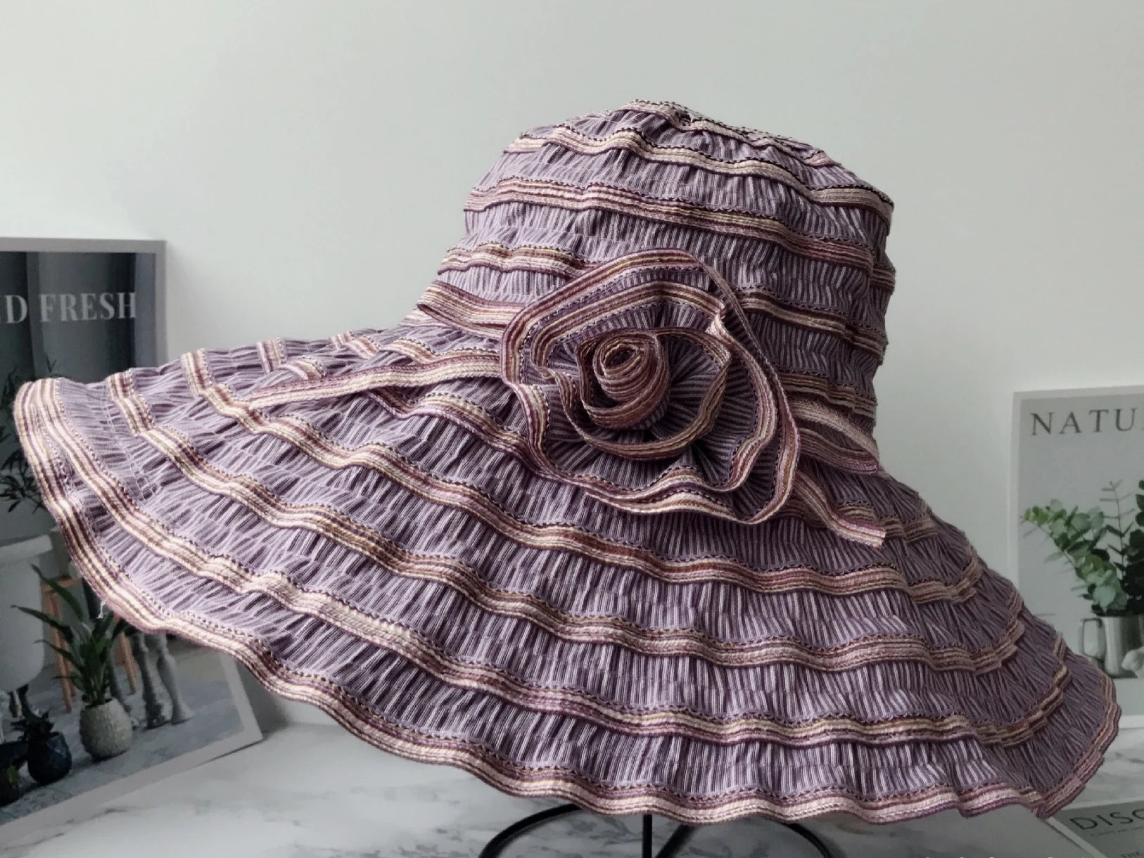 Busan Floral Packable Sun Hat in Dark Purple