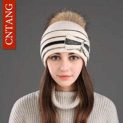 The Megeve | Classic Raccoon Fur Pompom Knitted Beanie | Urban Caps NZ