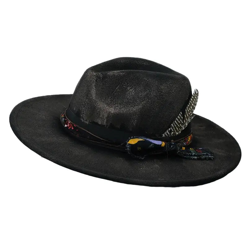 Hereford Retro Fedora Hat - Handmade Burned Finish With Subtle Peasant Feathers Accent