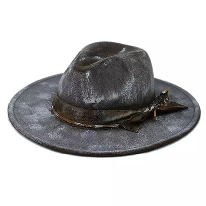 Hereford Retro Fedora Hat - Handmade Burned Finish With Subtle Peasant Feathers Accent