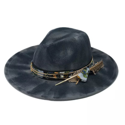 Hereford Retro Fedora Hat - Handmade Burned Finish With Subtle Peasant Feathers Accent