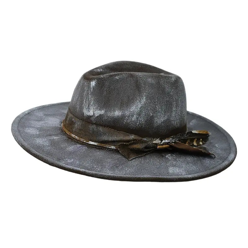 Hereford Retro Fedora Hat - Handmade Burned Finish With Subtle Peasant Feathers Accent