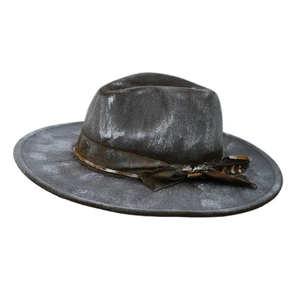Hereford Retro Fedora Hat - Handmade Burned Finish With Subtle Peasant Feathers Accent
