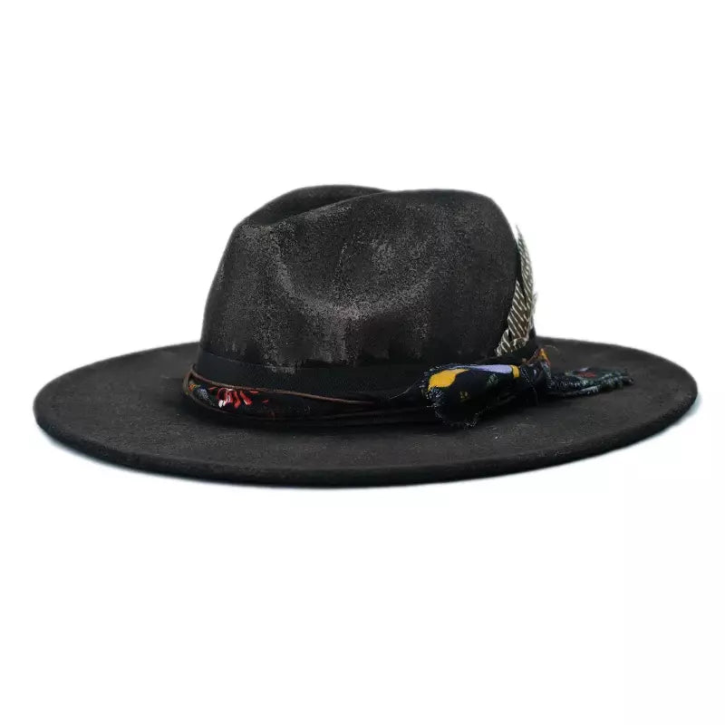 Hereford Retro Fedora Hat - Handmade Burned Finish With Subtle Peasant Feathers Accent