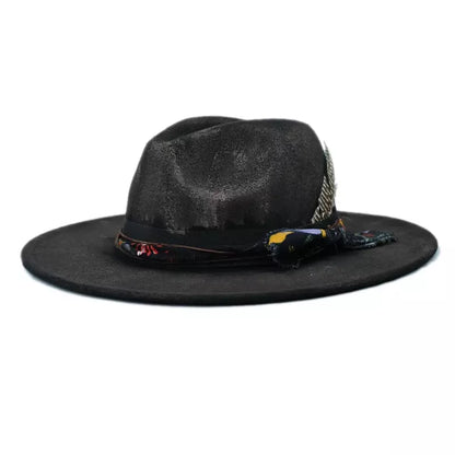 Hereford Retro Fedora Hat - Handmade Burned Finish With Subtle Peasant Feathers Accent