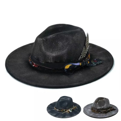 Hereford Retro Fedora Hat - Handmade Burned Finish With Subtle Peasant Feathers Accent