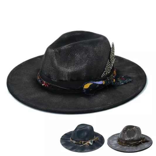Hereford Retro Fedora Hat - Handmade Burned Finish With Subtle Peasant Feathers Accent