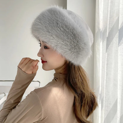 Magadan Faux Fox Fur Trapper Hat in Gray