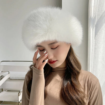 Magadan Faux Fox Fur Trapper Hat in White
